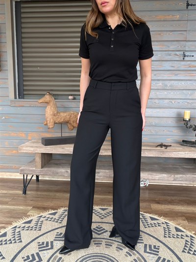 Aplike Nakışlı Yırtmaçlı Kumaş Pantolon