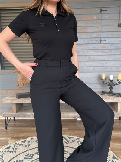 Aplike Nakışlı Yırtmaçlı Kumaş Pantolon