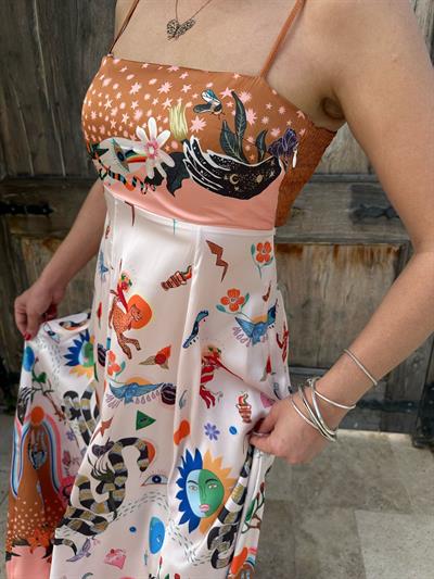 Askılı Karışık Figürlü Elbise