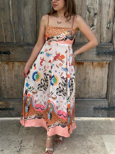 Askılı Karışık Figürlü Elbise