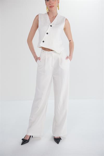 Çizgi Detaylı Bol Paça Pantolon