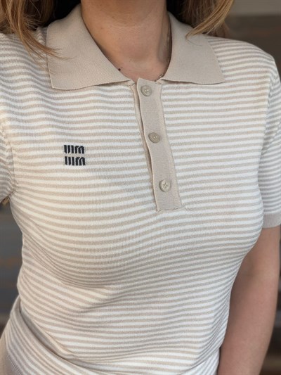 Çizgili Yakalı Triko T-Shirt