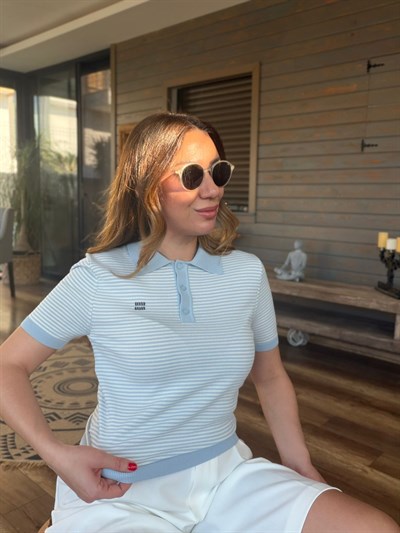 Çizgili Yakalı Triko T-Shirt