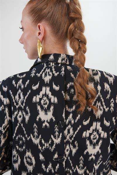 Desenli Renk Geçişli Ceket Etek Takım