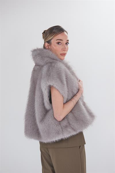 Düz Desen Kürk Yelek - Vizon