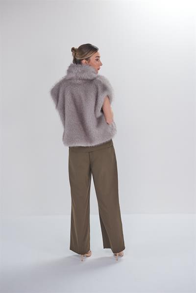 Düz Desen Kürk Yelek - Vizon