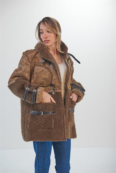 Eskitme Detaylı, İthal Tasarım Ceket - Kahverengi