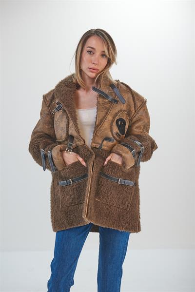 Eskitme Detaylı, İthal Tasarım Ceket - Kahverengi