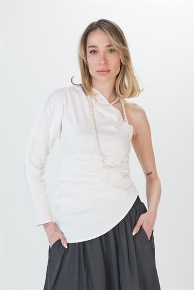Fermuarlı Tek Kollu Bluz