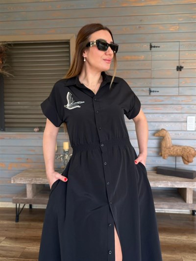 Göğüs Taş İşlemeli Bel Büzgülü Elbise