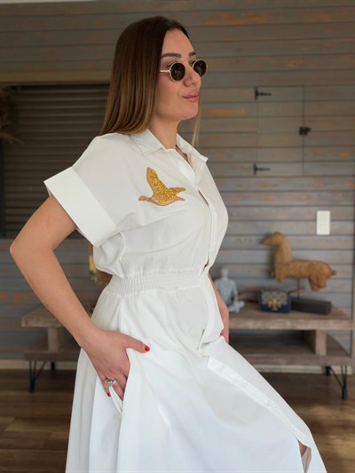 Göğüs Taş İşlemeli Bel Büzgülü Elbise