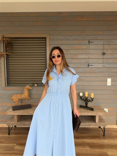 Göğüs Taş İşlemeli Bel Büzgülü Elbise