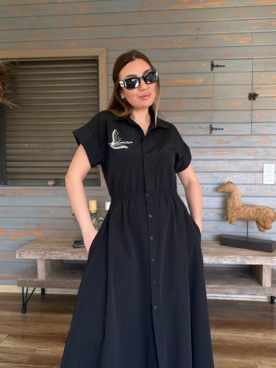 Göğüs Taş İşlemeli Bel Büzgülü Elbise