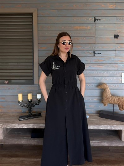 Göğüs Taş İşlemeli Bel Büzgülü Elbise