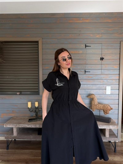 Göğüs Taş İşlemeli Bel Büzgülü Elbise