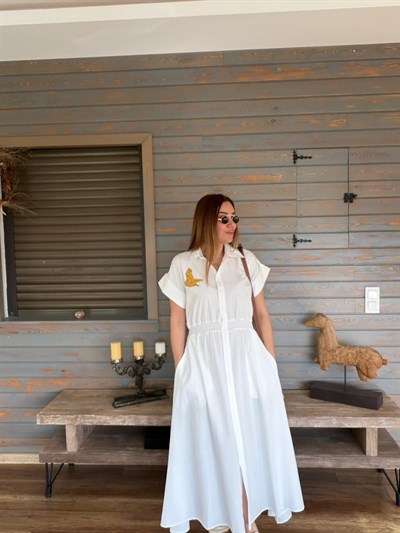 Göğüs Taş İşlemeli Bel Büzgülü Elbise