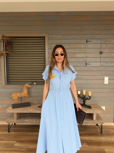 Göğüs Taş İşlemeli Bel Büzgülü Elbise