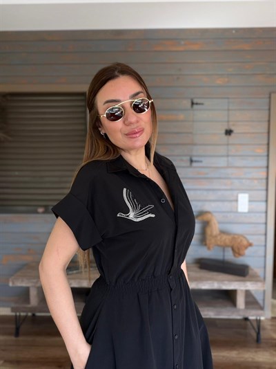 Göğüs Taş İşlemeli Bel Büzgülü Elbise