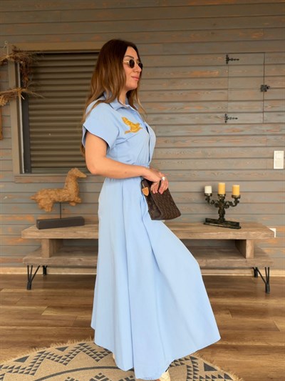 Göğüs Taş İşlemeli Bel Büzgülü Elbise