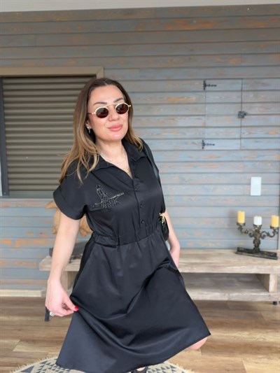 Göğüs Taş İşlemeli Mini Elbise