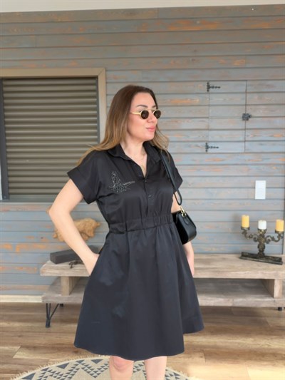 Göğüs Taş İşlemeli Mini Elbise