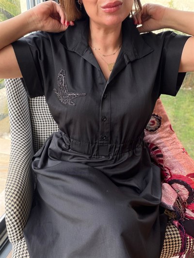 Göğüs Taş İşlemeli Mini Elbise