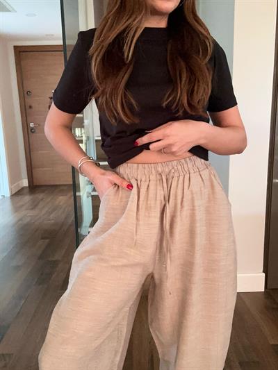 Keten Kumaş Bol Paça Pantolon