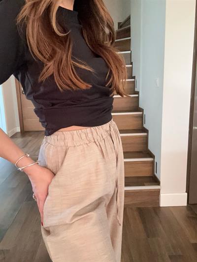 Keten Kumaş Bol Paça Pantolon