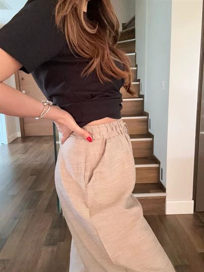 Keten Kumaş Bol Paça Pantolon