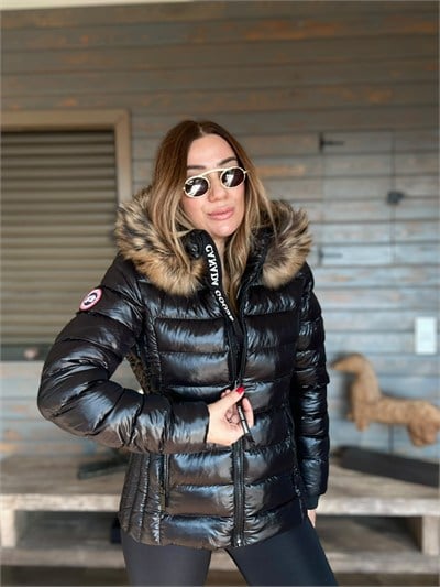 Kolda Nakış Logo Çıkartılabilir Kapşon ve Kürk Detaylı Şişme Mont