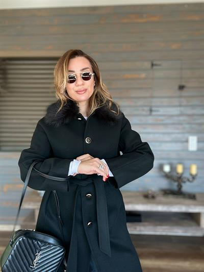 Kürk Yakalı Mono Kapama Palto