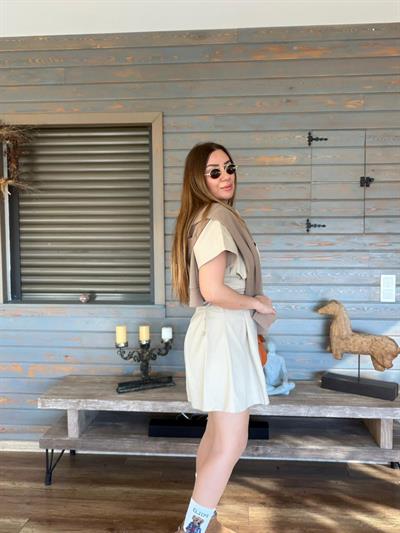 Kuşak Detaylı V Yaka Mini Elbise