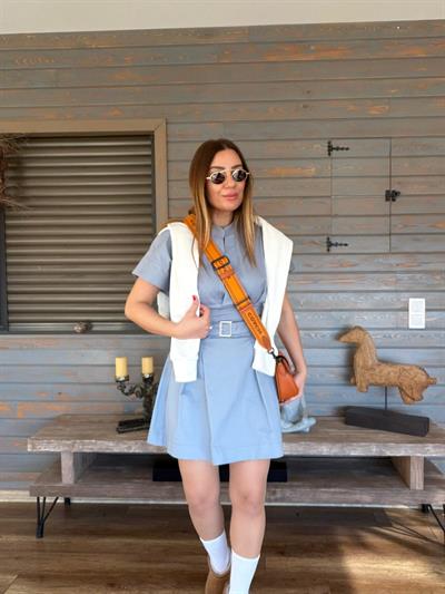 Kuşak Detaylı V Yaka Mini Elbise