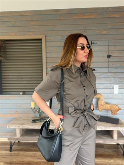 Kuşaklı Önü Düğmeli Tulum