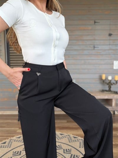 Metal Logolu Kumaş Pantolon