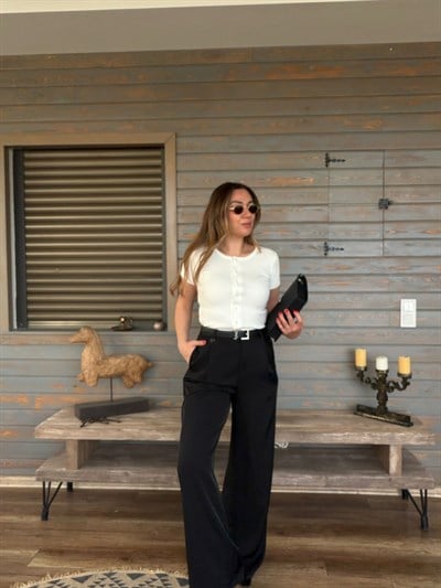 Metal Logolu Kumaş Pantolon