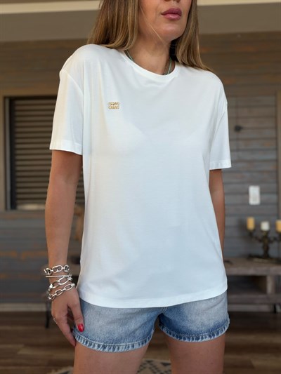 Metal Logolu Bisiklet Yaka T-Shirt