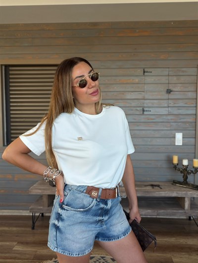 Metal Logolu Bisiklet Yaka T-Shirt