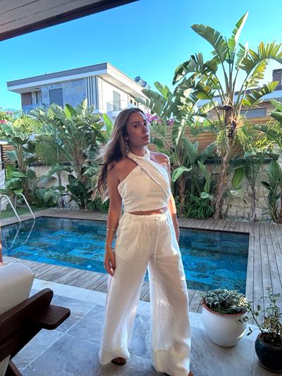 Moira Beyaz Keten Crop Pantolon Takım