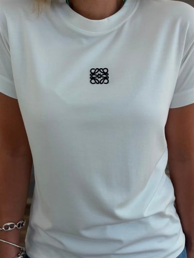 Nakış Logolu Bisiklet Yaka T-Shirt