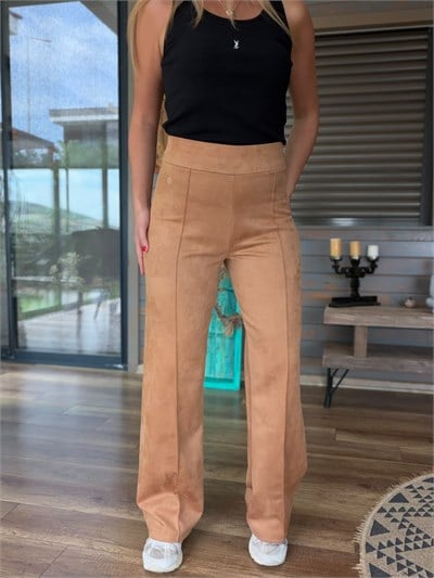 Nakış Logolu Geniş Paça Süet Pantolon