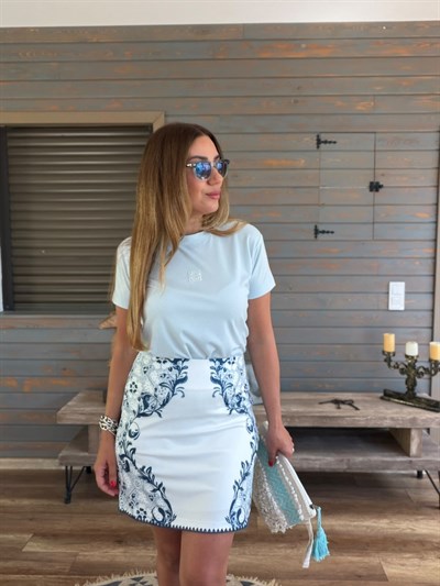 Nakış Logolu Bisiklet Yaka T-Shirt
