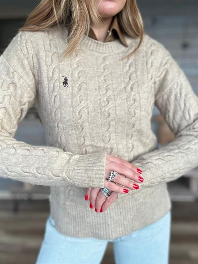 Nakış Logolu Örgü Detaylı Yün Kazak