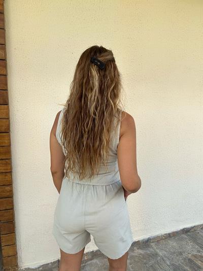 Nakış Logolu Şort Yelek Keten Takım