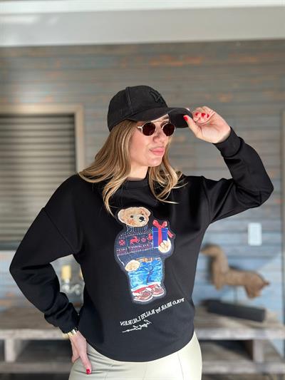 Nakış Teddy Bear Baskılı Sweatshirt