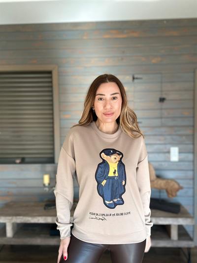 Nakış Teddy Bear Baskılı Sweatshirt