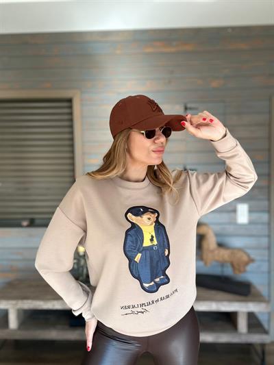 Nakış Teddy Bear Baskılı Sweatshirt