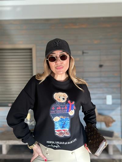 Nakış Teddy Bear Baskılı Sweatshirt