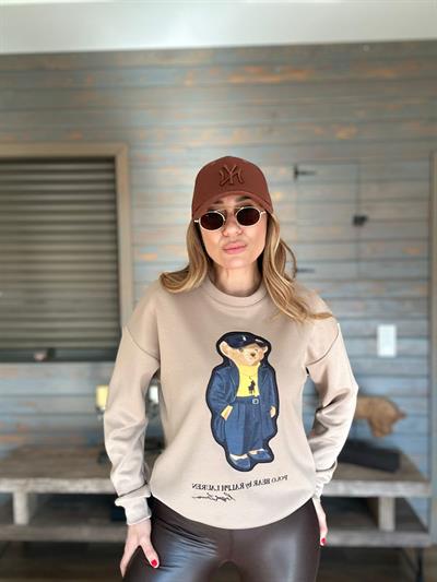 Nakış Teddy Bear Baskılı Sweatshirt