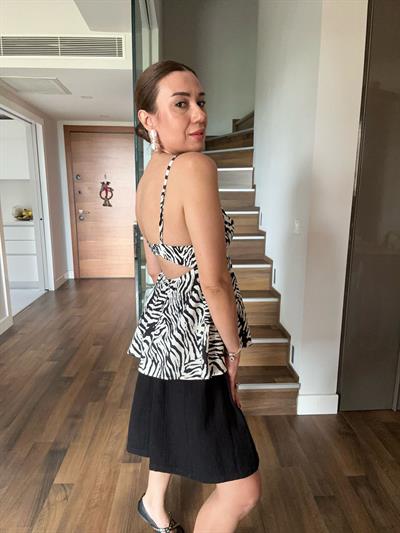 Omuz Askılı Desenli Bluz